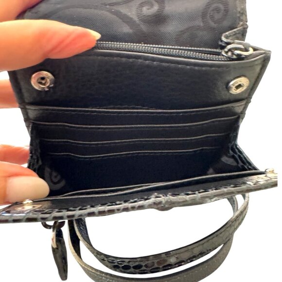 Brighton Black Snakeskin Emb. Leather Organizer Crossbody Bag w Silver Buttons - Picture 9 of 11